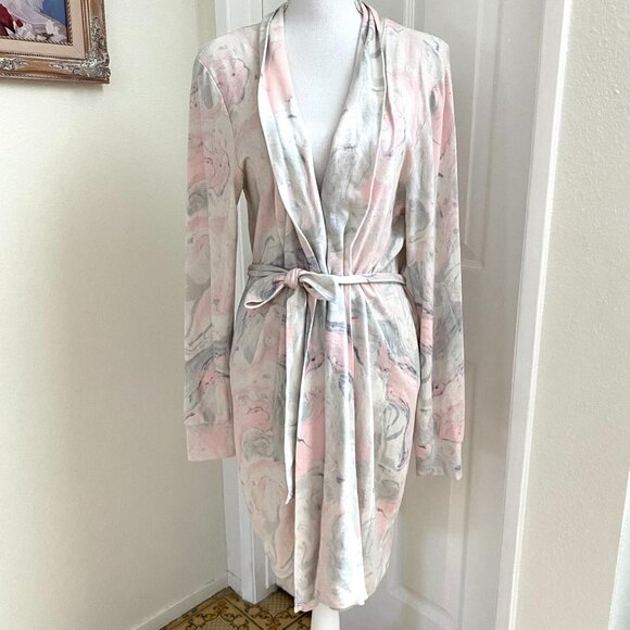 PJ Salvage Marble Print Belted Robe Sz Large Lounge Sleep PJ - Picture 3 of 11